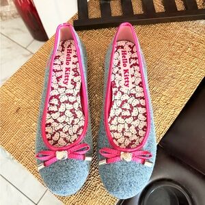 Hello Kitty Denim Ballet Flats with Hot Pink Trim and Bow